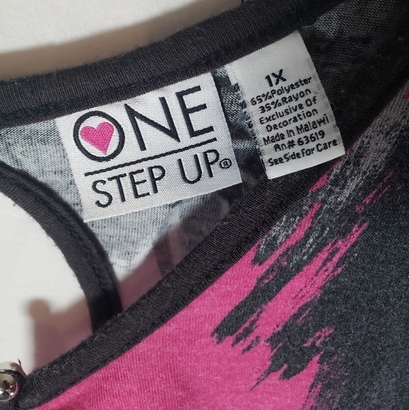 One Step Up Pink and Black Short Sleeve Shirt Sz 1X - Picture 2 of 9